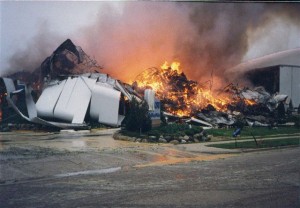 Fire in progress at cold storage facility.